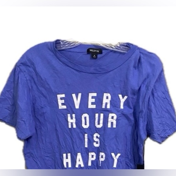 WILDFOX Every Hour is Happy Graphic Shirt Crop Happiness Statement Top Indigo M - Picture 8 of 11